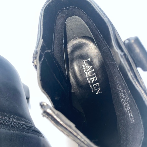 Ralph Lauren Black Leather Brinly Heeled Ankle Boots Booties 7.5 - Picture 7 of 9